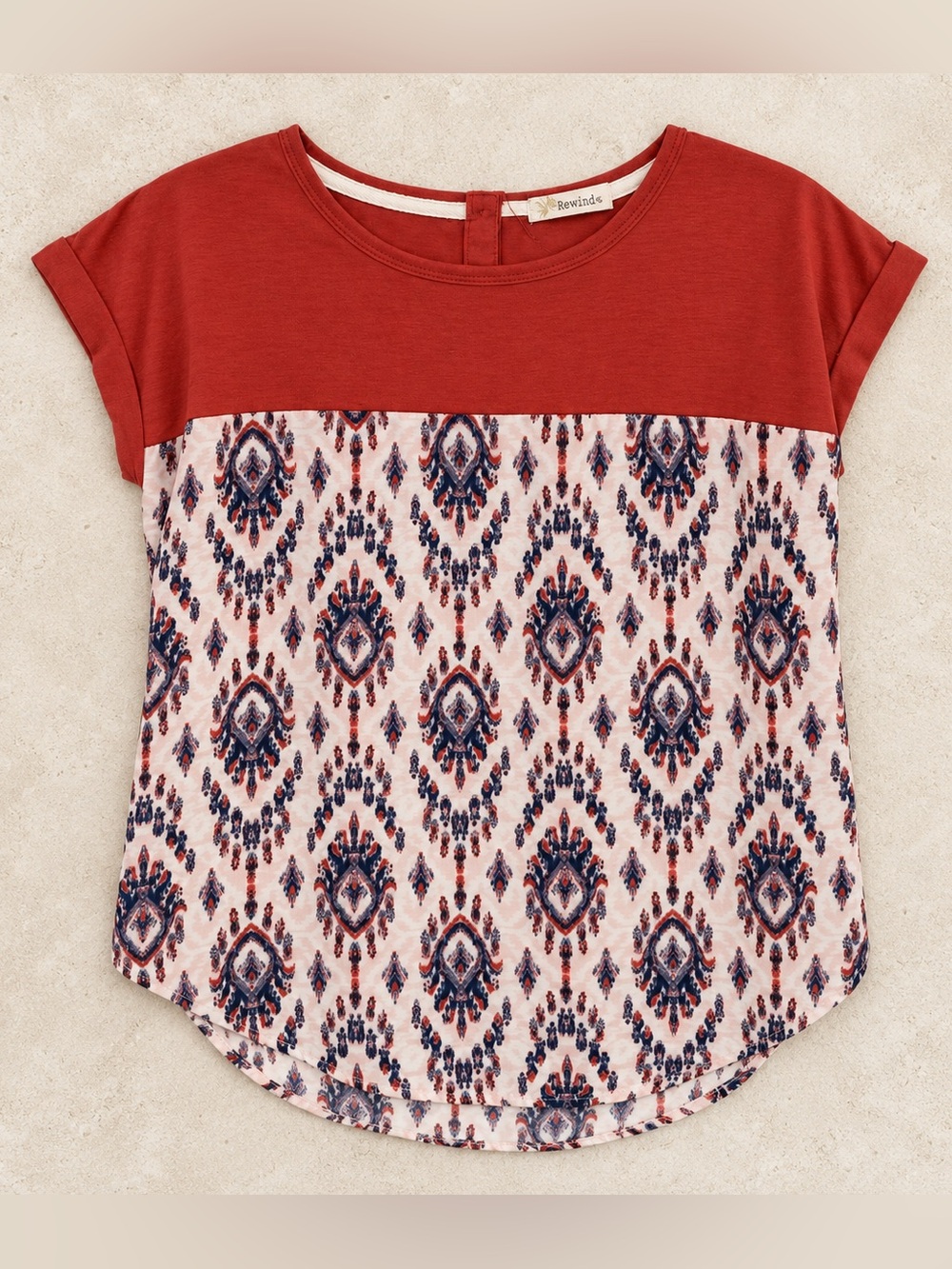 Rewind Mixed-Print Short Sleeve Women's Top